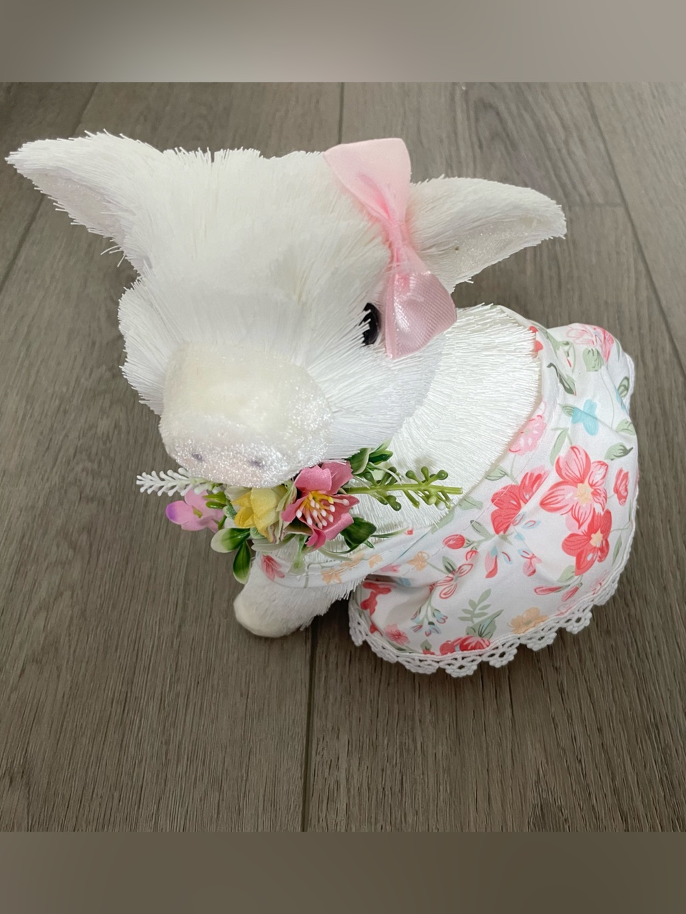 White Pig with Pink Floral Skirt & Accents! 🎀